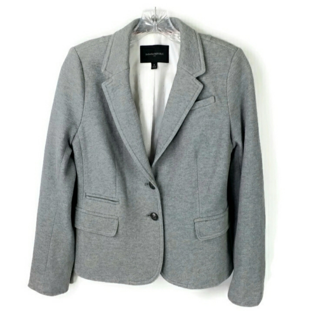 Banana Republic Factory Light Gray Button Front Knit Academy Blazer Womens 8